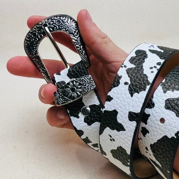 y2k 2000s western black white cow belt - Picture 2 of 6